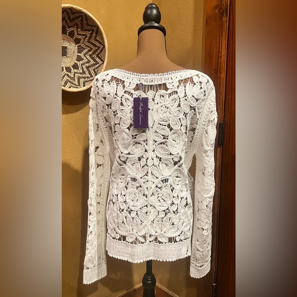 SOLD Ralph Lauren Purple Label White Crochet Spring Summer Sweater XL - Picture 3 of 7